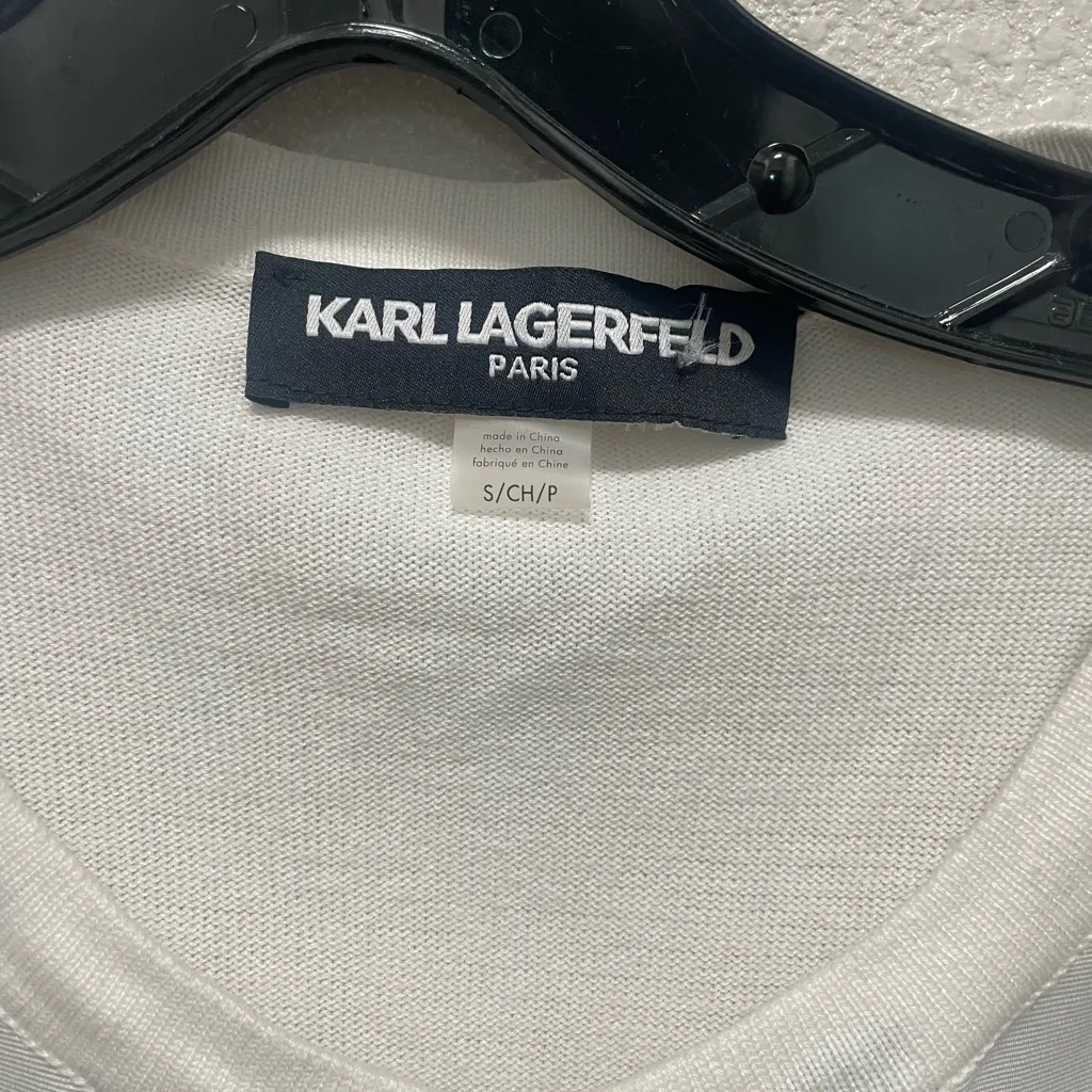 Karl Lagerfeld Paris Polka Dot Ruffle Front Cardigan White Navy - Image 4