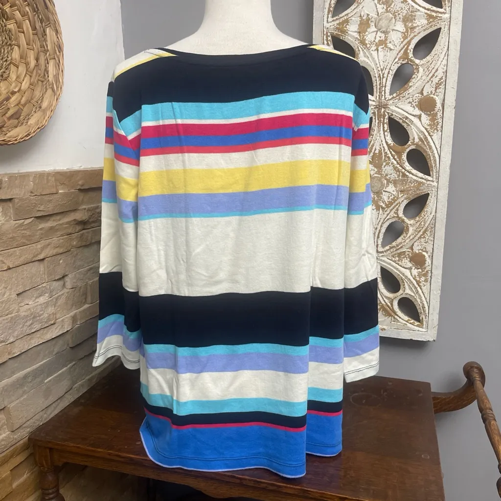 Talbots Navy and Multicolor Striped Top - Image 4