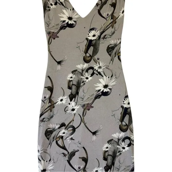 Cushnie Et Ochs Floral Gray Sleeveless Dress Deep‎ V Midi Stretch Bodycon sz XS - Image 4
