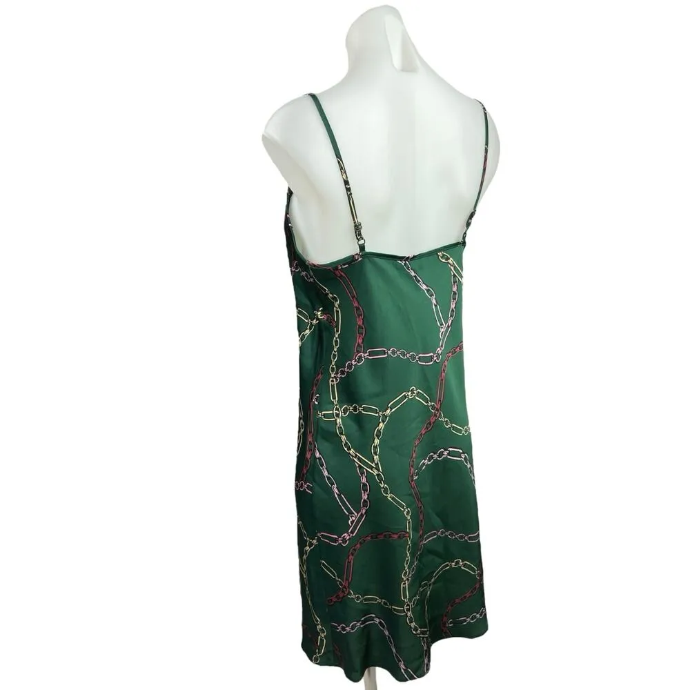 Primark Green Silk Satin Chain Bandana Cowl Scarf Camisole Tank Mini Dress Sz 6 - Image 2