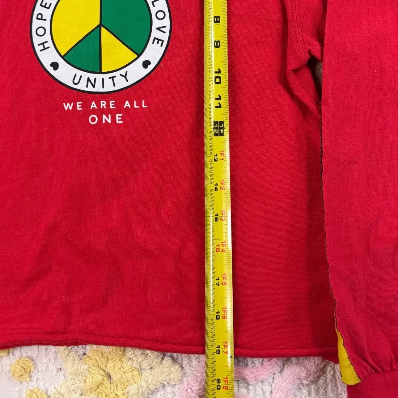 Mighty Fine Red Peace Love Unity S Crewneck Long Sleeve Crop Top Women S - Image 3