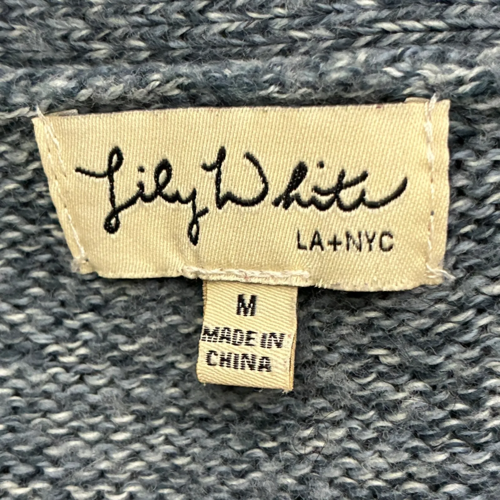 Lily White Blue Cable Knit Button Front Long Cardigan Sweater M - Image 5