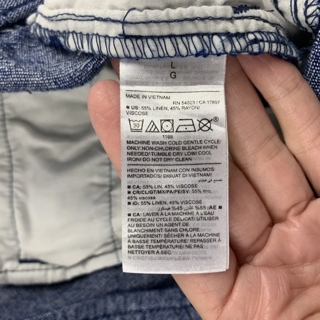 Old Navy Blue Chambray Linen Blend High Rise Pull On Ankle Pant L - Image 5
