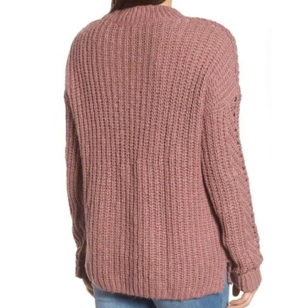 Lucky Brand‎ Crewneck Ribbed Knit Sweater in Pink Boho Casual Winter Size Small - Image 2
