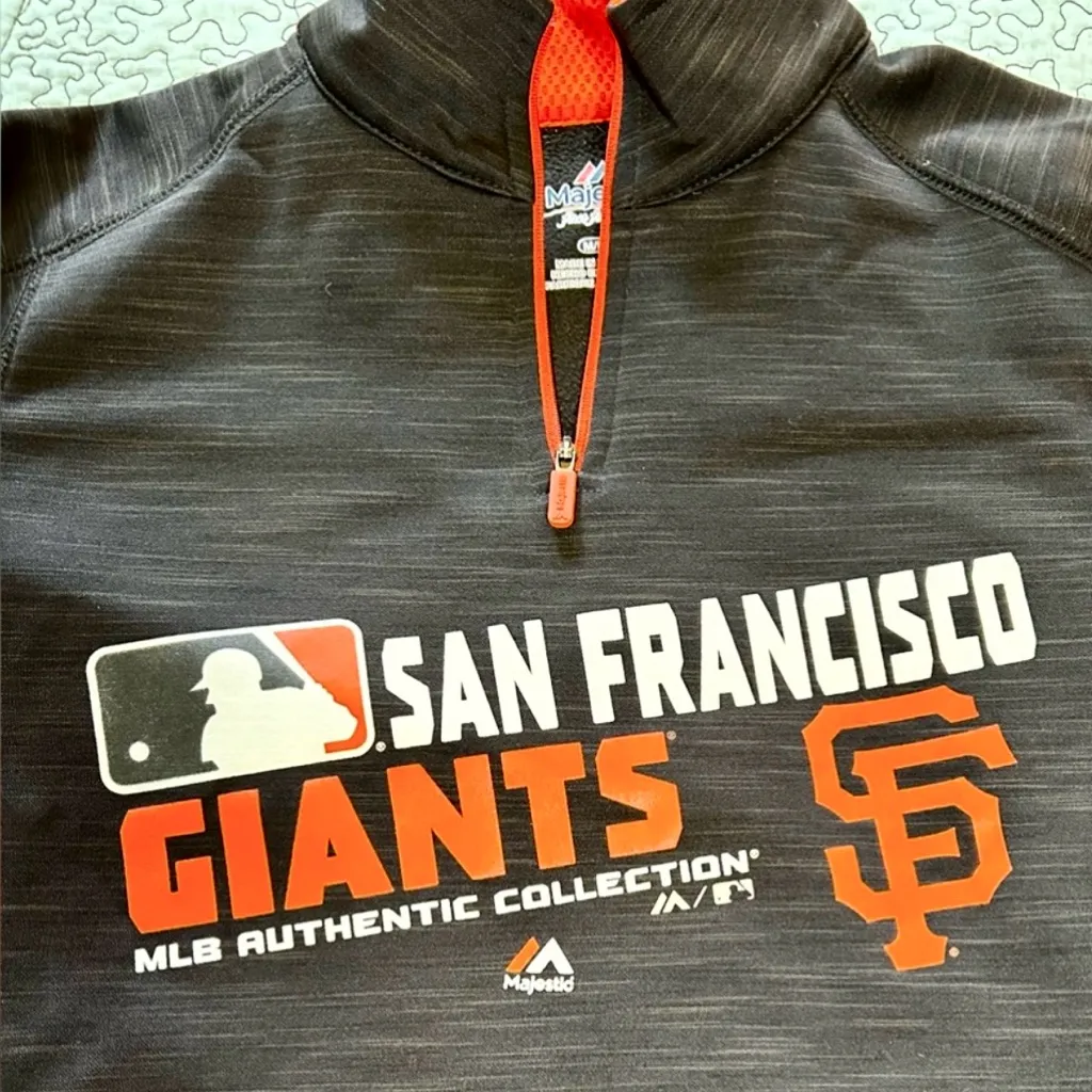 SAN FRANCISCO GIANTS Majestic Fan Fashion MLB 1/4 Zip Track Jacket Sz M - Image 4
