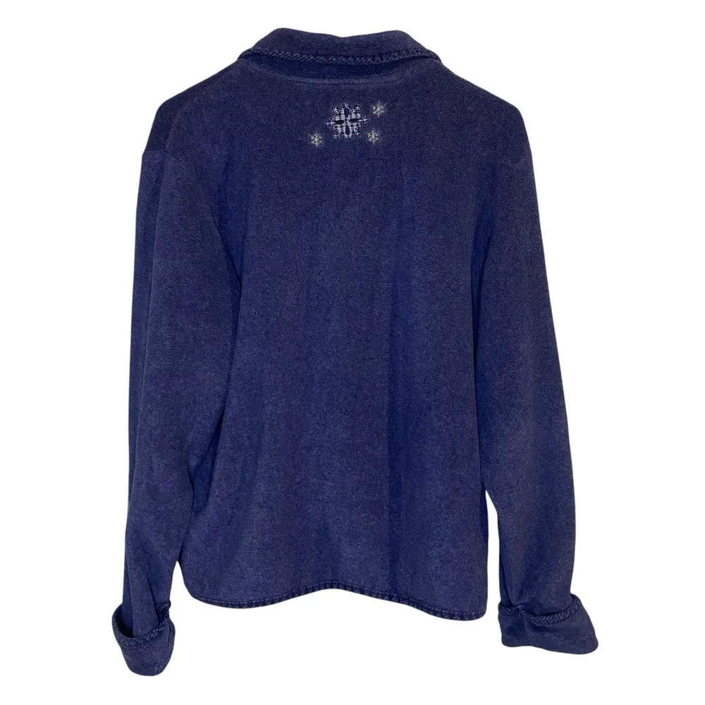 Holiday Lodge Northcrest Cozy Fleece Cardigan Shacket Snowmen Cabincore‎ Medium Blue - Image 3