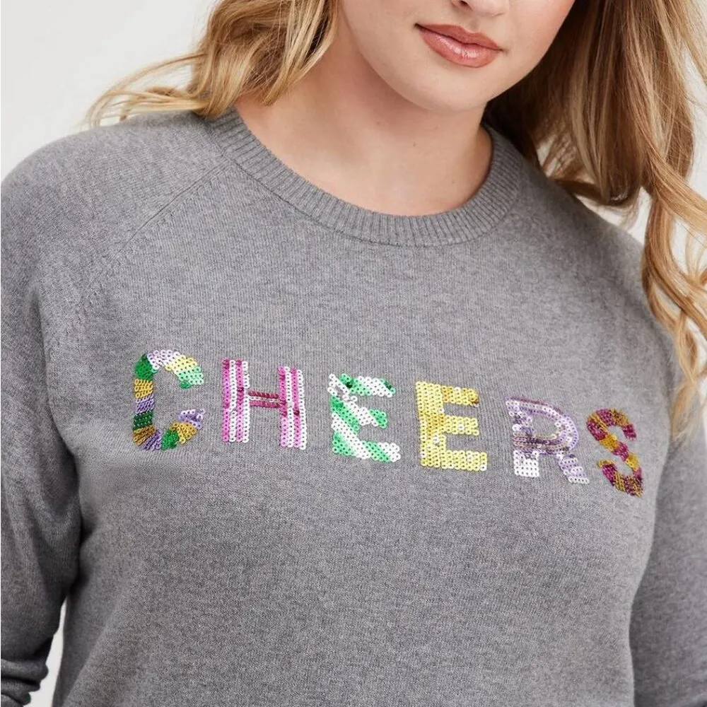 Torrid Sequin CHEERS Pullover Crew Neck Sweater Holiday Women's Plus Size 2X - Image 2