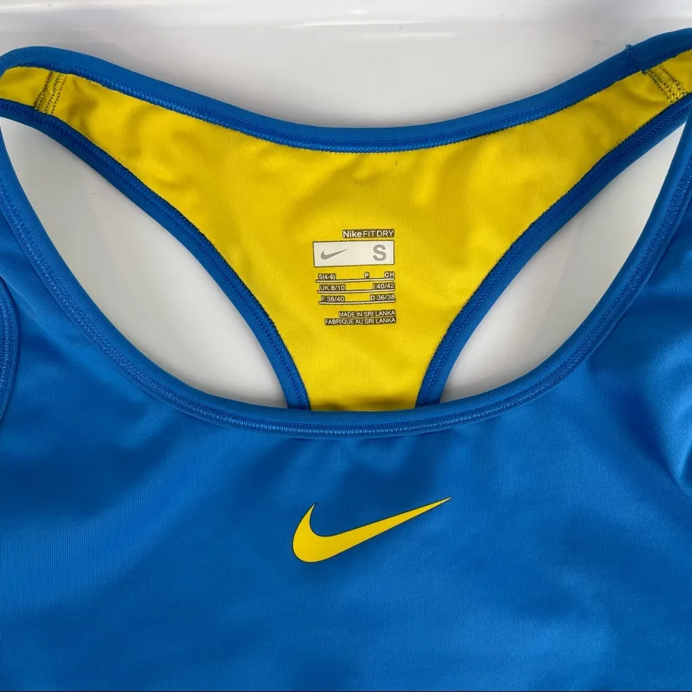 Nike Fit Dry Sports Bra Sz Small Blue Yellow Swoosh Livestrong - Image 5