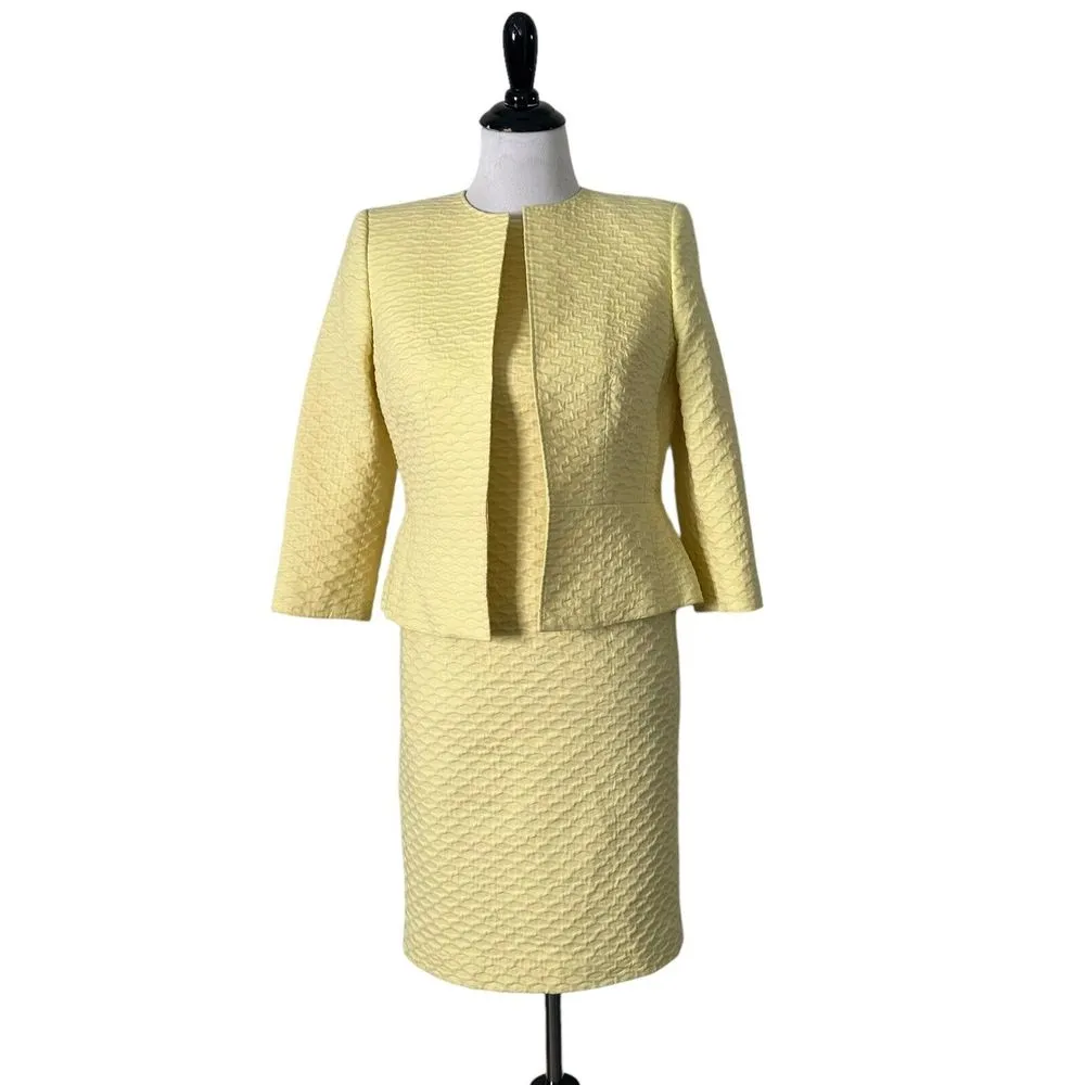 Albert Nipon 2 Piece Set Dress and Blazer Womens 4 Yellow Textured Academia‎ - Image 2