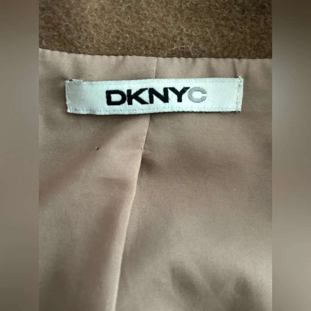 DKNY Brown Ruffle Wool Blend Trench Coat Women’s M - Image 11