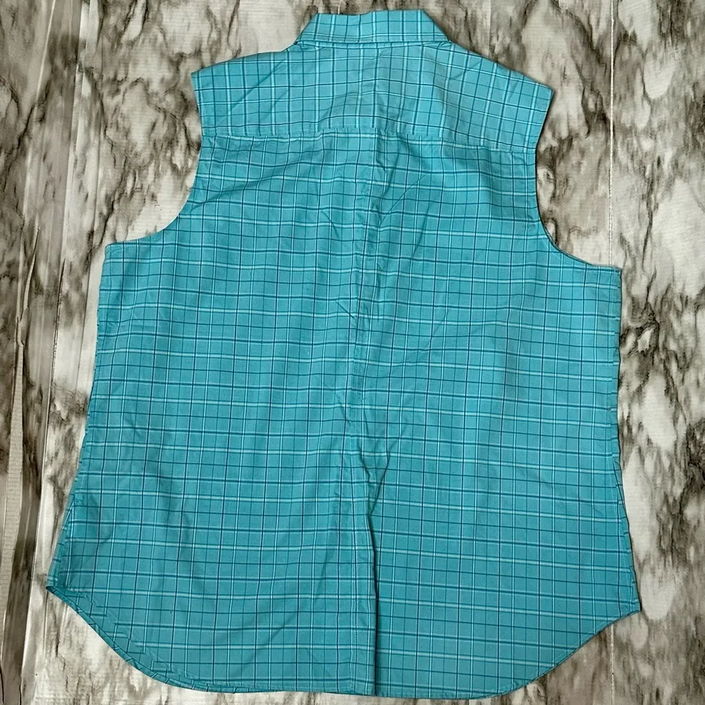 Lands' End Blue Plaid Button Down Sleeveless Lightweight Airy Crunchy Hiking Size 18 - Image 2