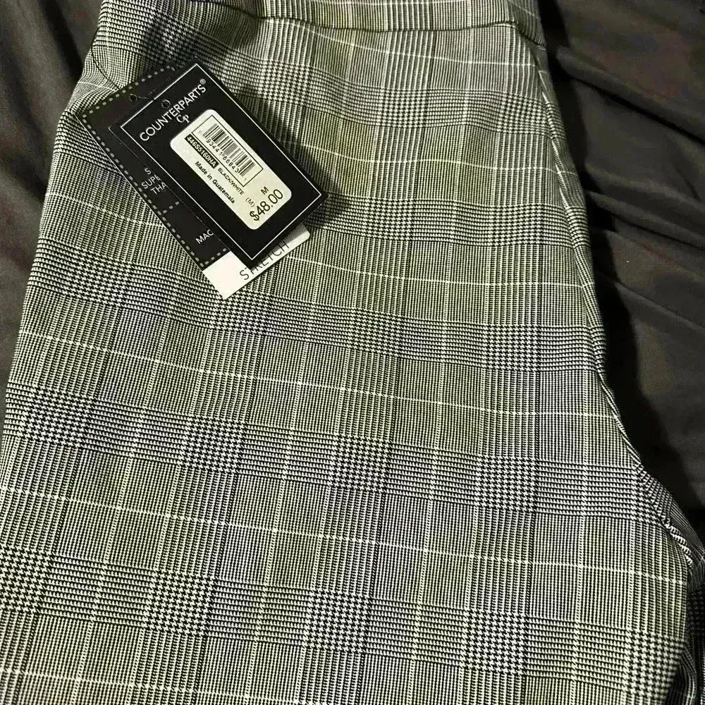 NWT Black And White Plaid Cropped Cigarette 
Stretch Pull On Dress Pant. Sz: M. - Image 5