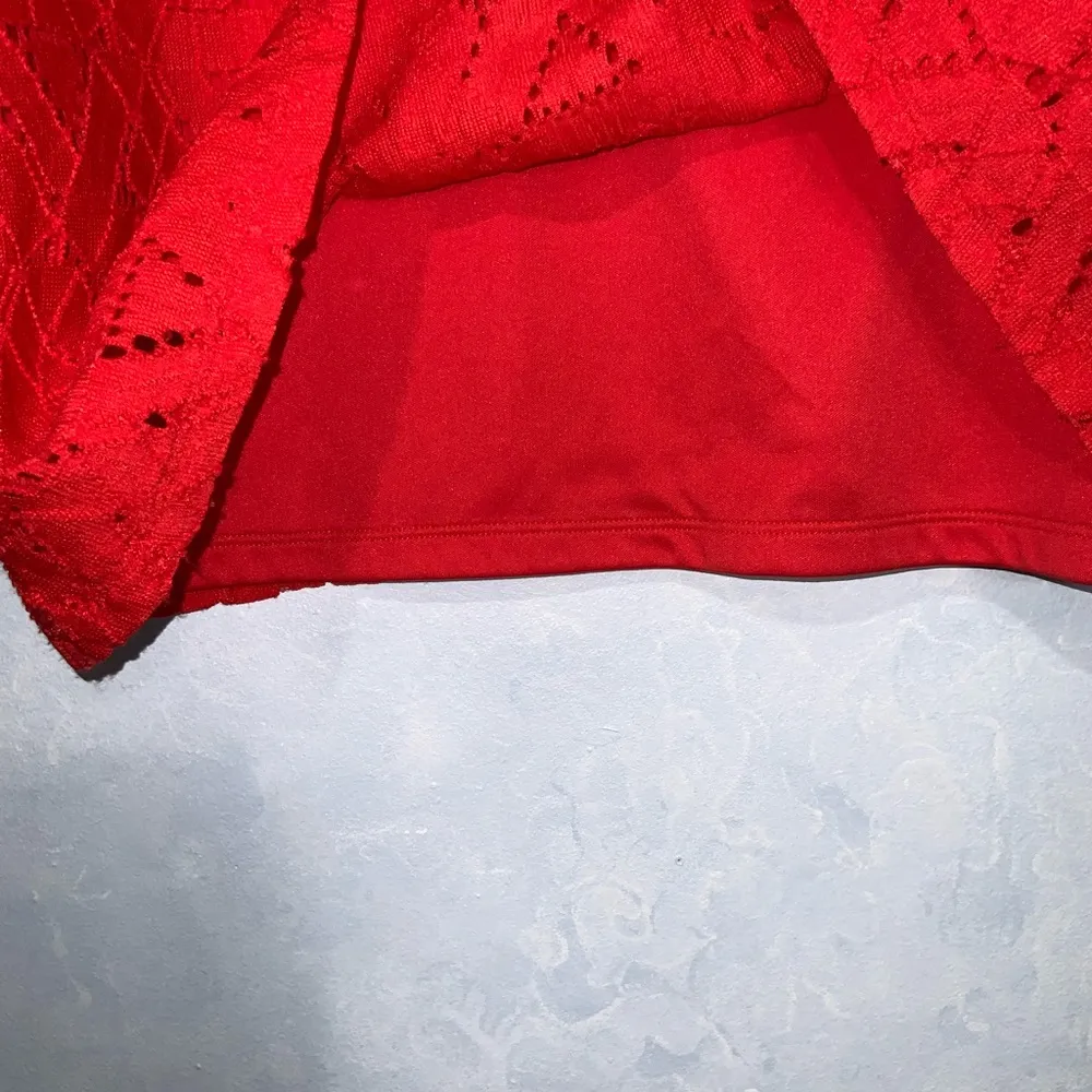 Marc Jacobs Red Eyelet Round Neck Short Sleeve Lined Pullover Top Blouse Large - Image 6