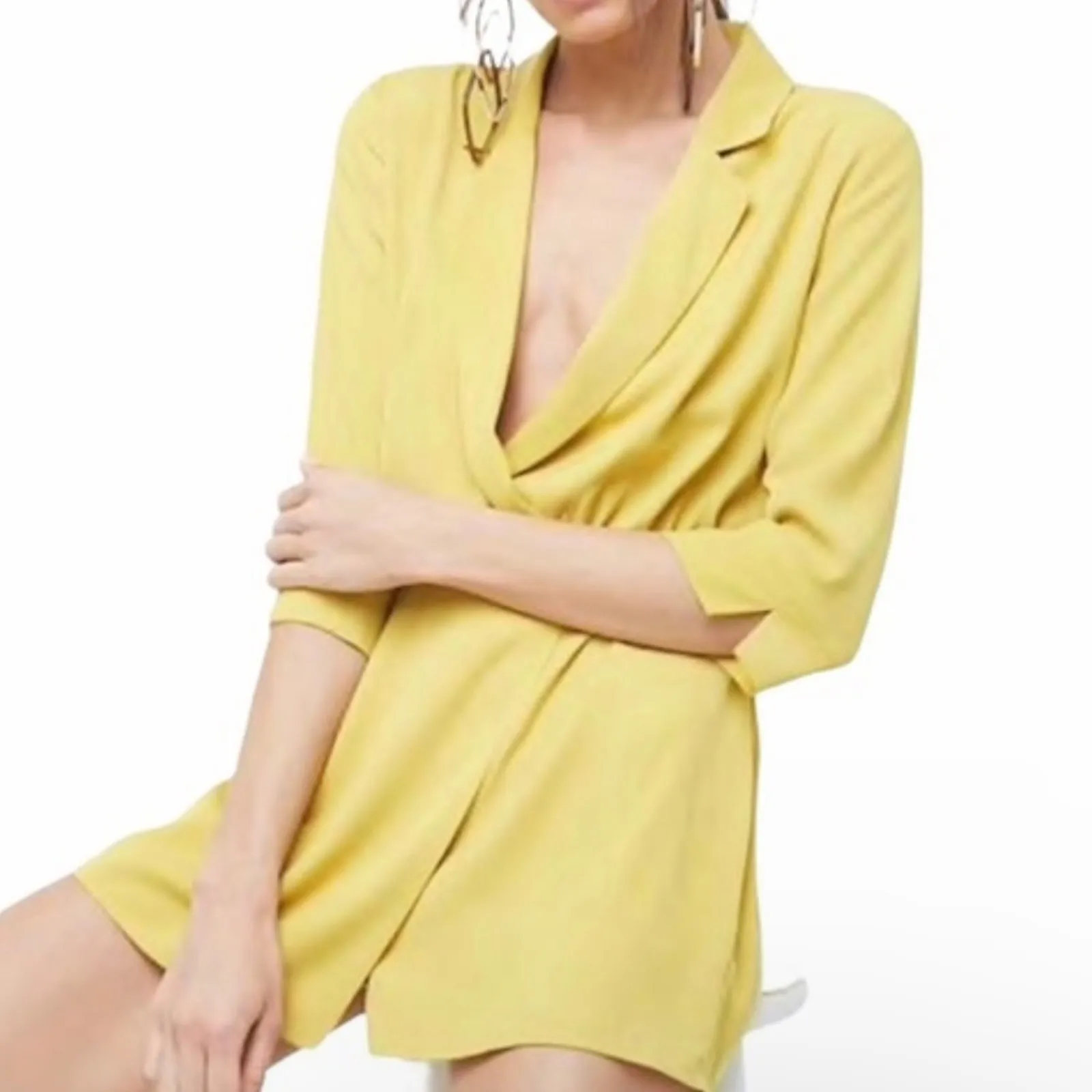 Forever 21 Plunging Skort Romper Playsuit Dress in Citron Yellow - Large - Image 6
