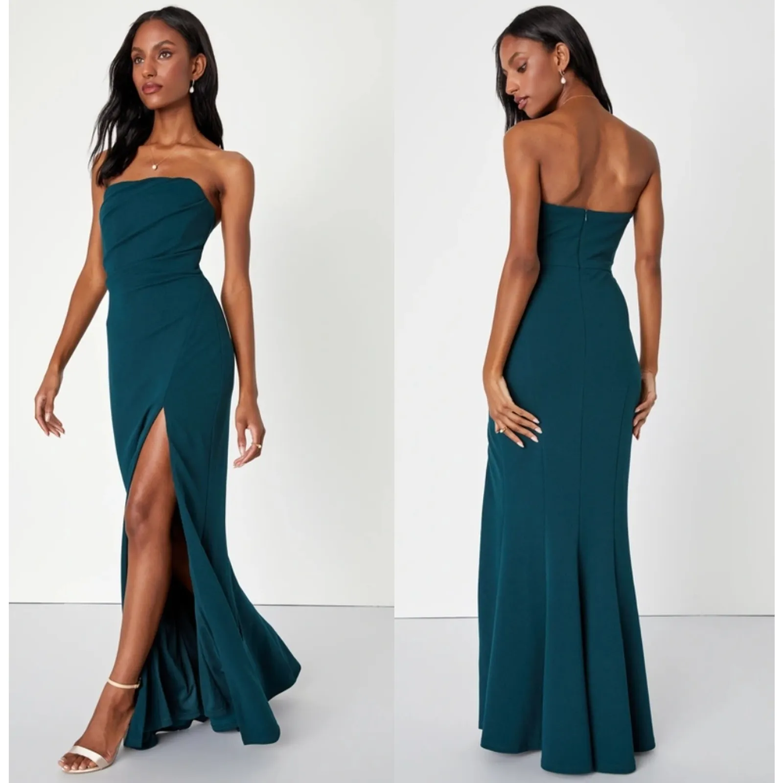 NWOT Lulus Marvelous Entrance Emerald Green Pleated Strapless Maxi Dress Size S - Image 2