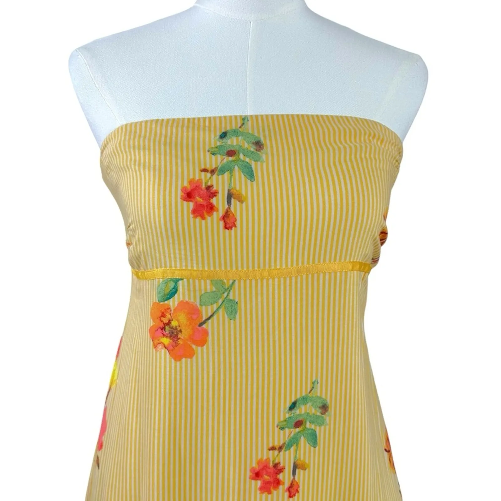 Free People Bohemian Rosie Posie Strapless Midi Dress Yellow Floral Size Large - Image 7