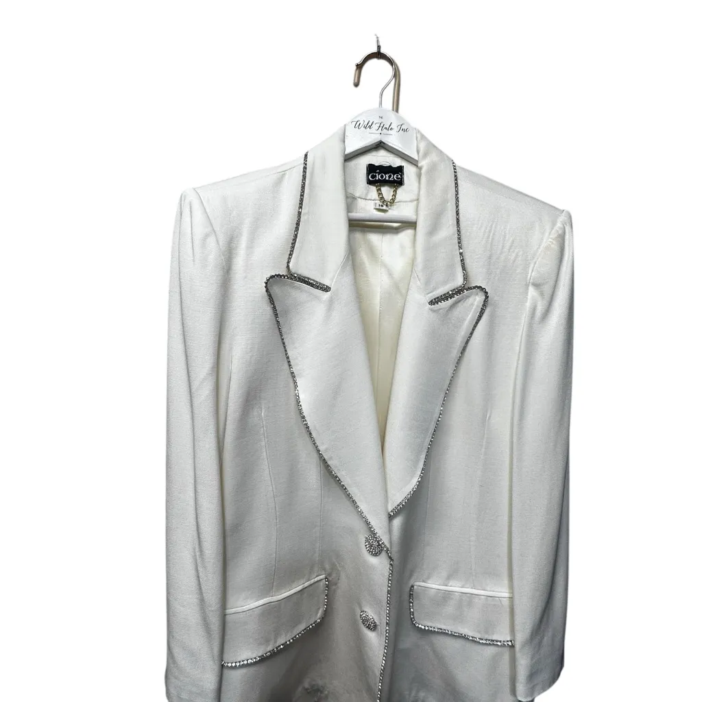 Rhinestone Tuxedo Women’s Vintage Cione Shouider Pads Size 18 Winter White - Image 5