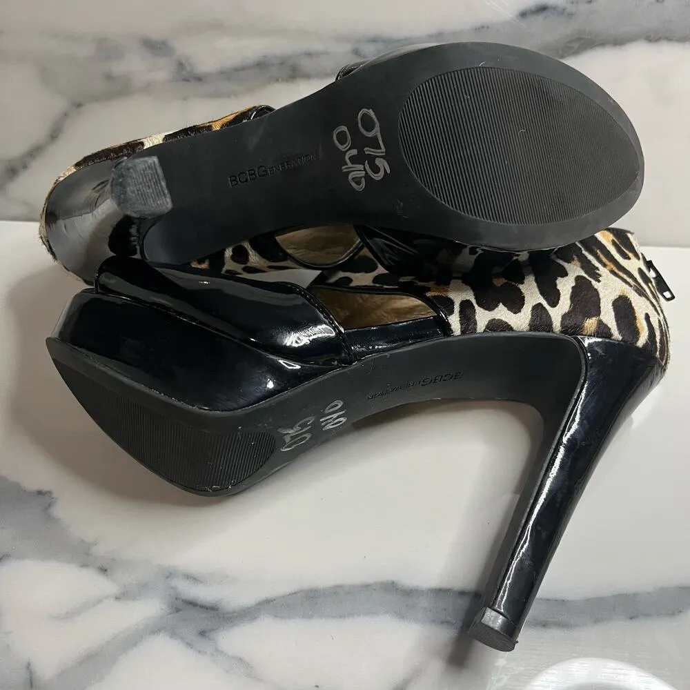 BCBGeneration | Women's Leopard Calf Hair Strappy Peep Toe Harmony Heels Sz 7.5 - Image 9