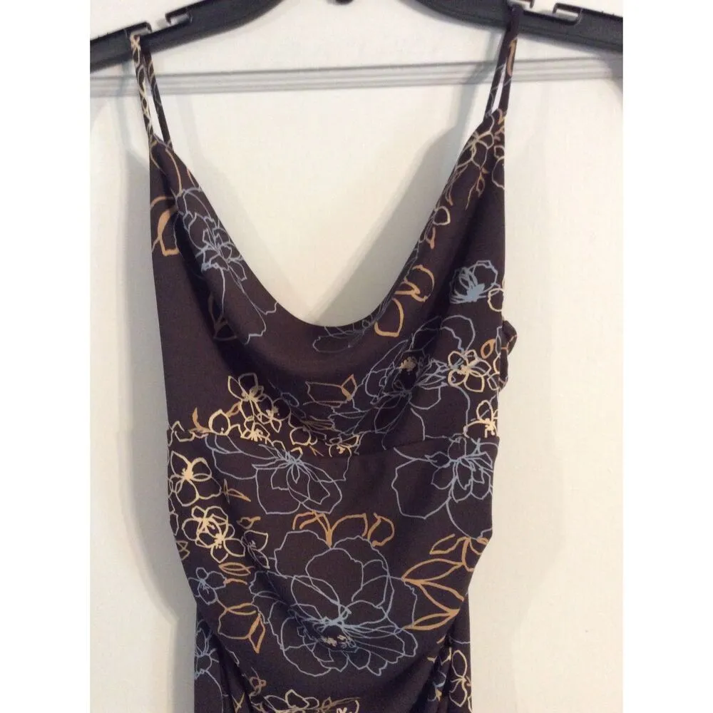 Vintage USA Maxi Dress Ruched Spaghetti Straps Floral Drape Neckline XS Y2K - Image 5