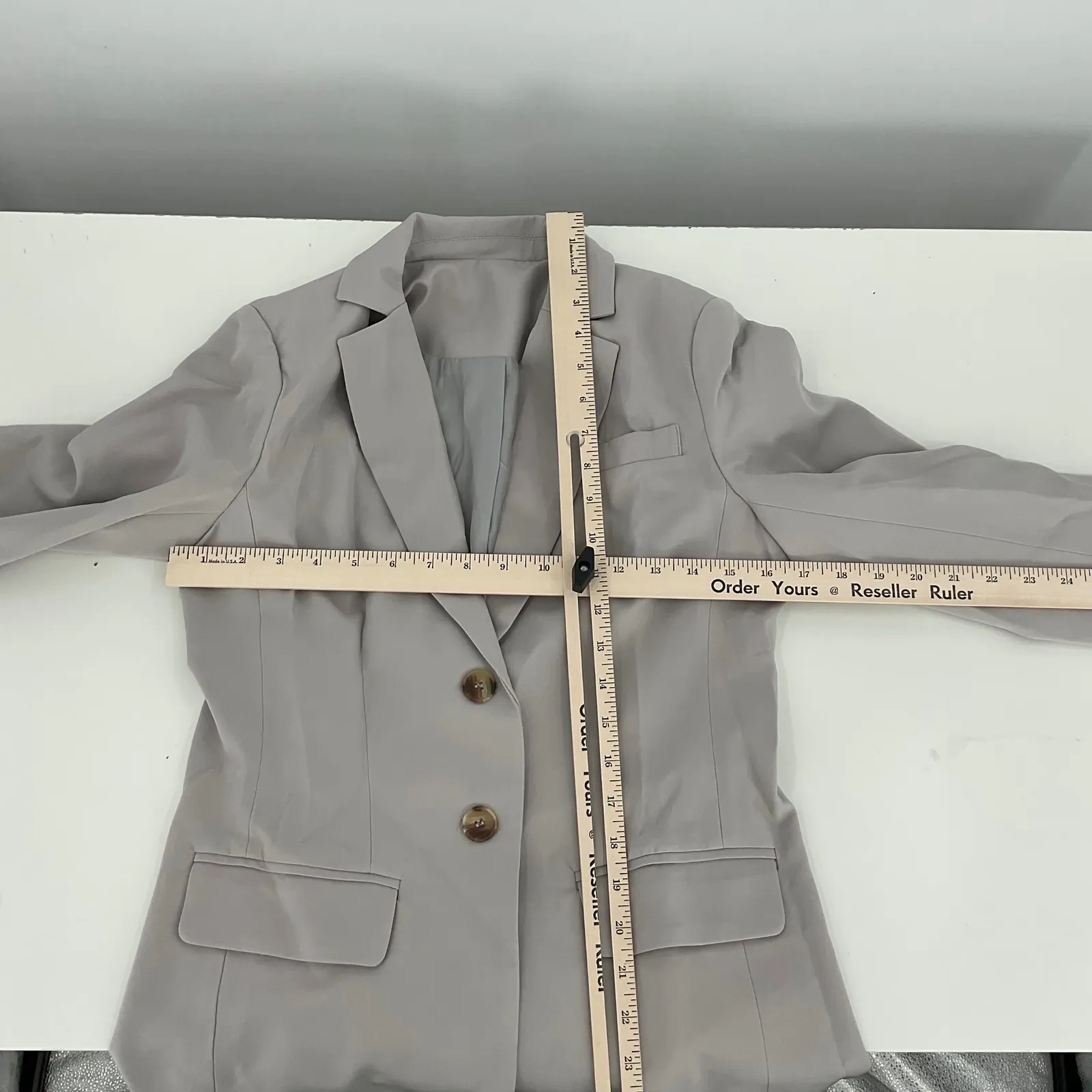 Light Grey Blazer Jacket Womens XSmall Polyester Spandex Button Front Pockets Gray Size XS - Image 3