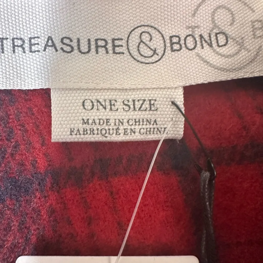 Treasure & bond fringe plaid blanket wrap Shawl poncho one size NWT - Image 7