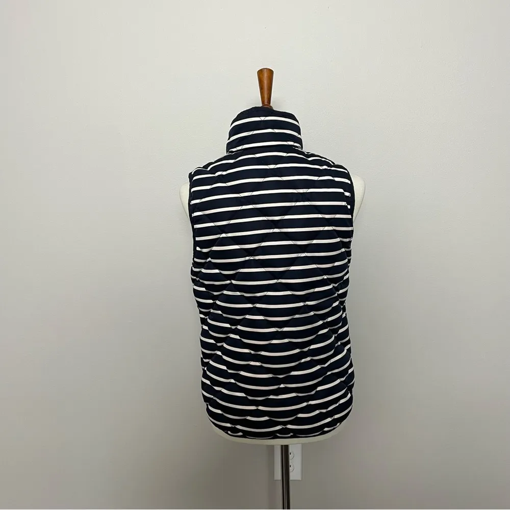 J Crew Vest Puffer Down Feathers Full Zip Striped Pockets Lined Blue Cream Gold - Image 9