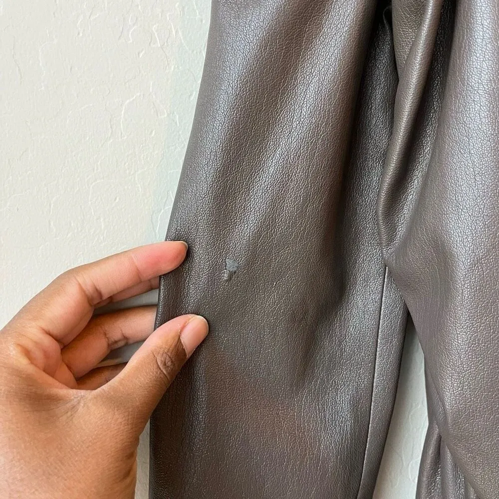 Nanushka Surplice‎ Cold Shoulder Brown Faux Leather Mini Dress Size Medium - Image 8