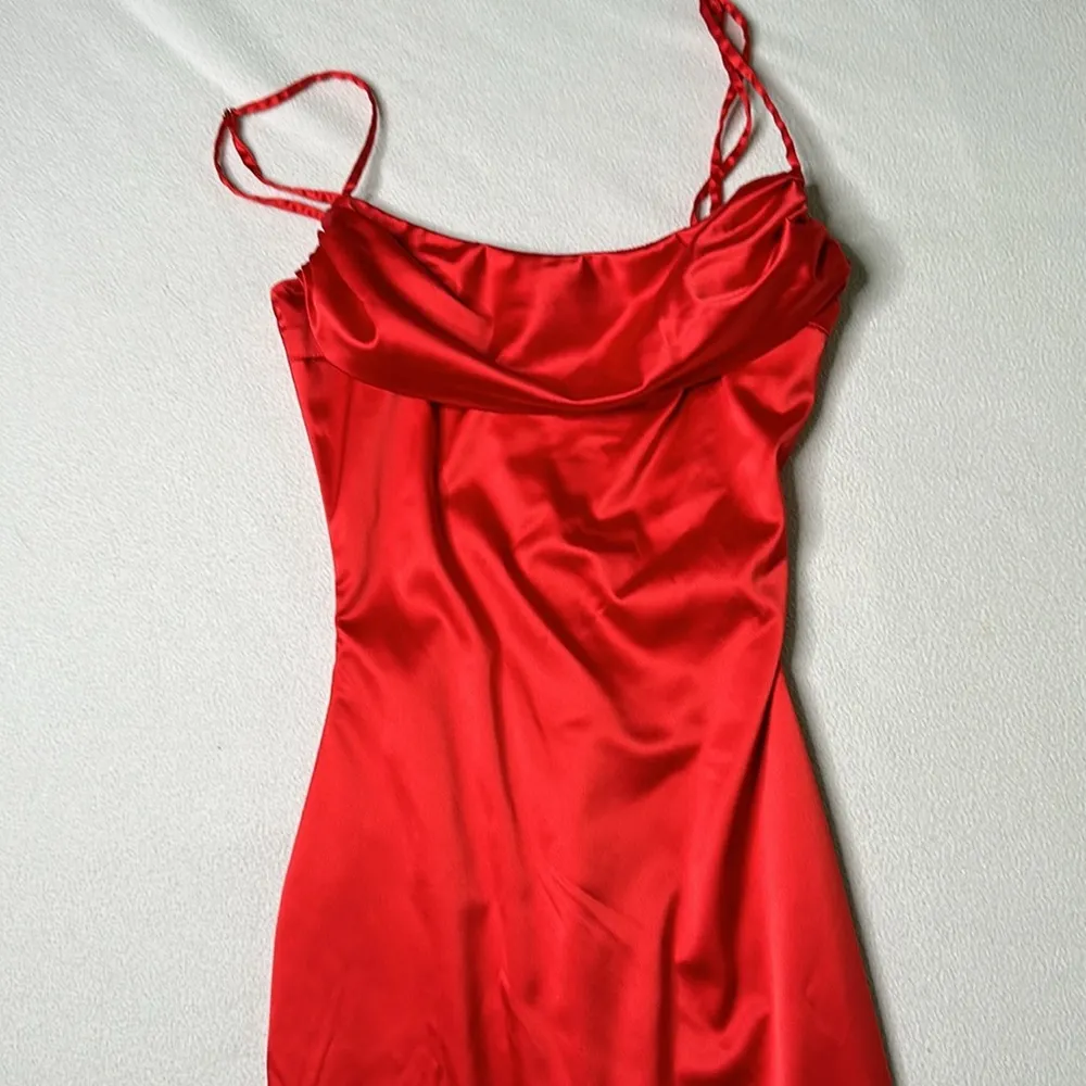 Oh Polly  Red Satin Bodycon Mini Dress - Image 4