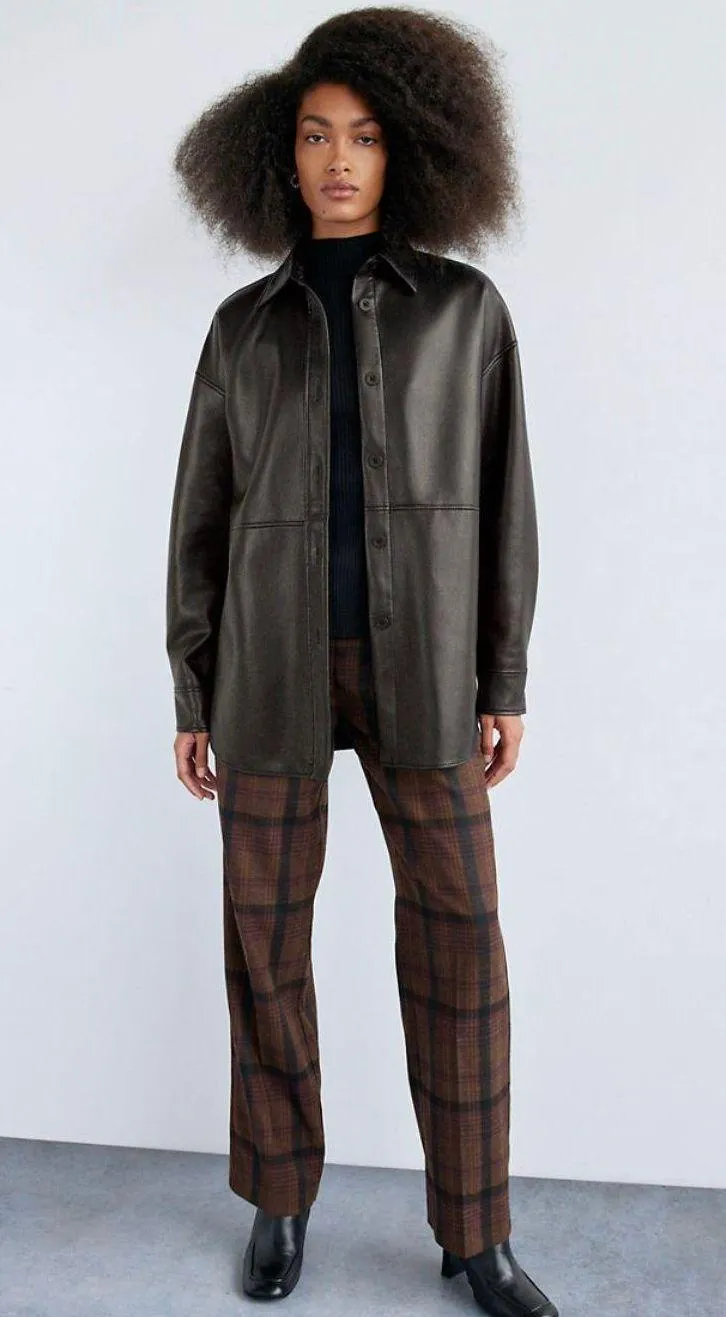 Aritzia Black Leather Pelli Shirt Jacket - Image 2