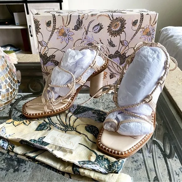 Ulla Johnson Heel Cora Seashell High Leather Braided-Straps Pearled Ivory 37 NIB - Image 1