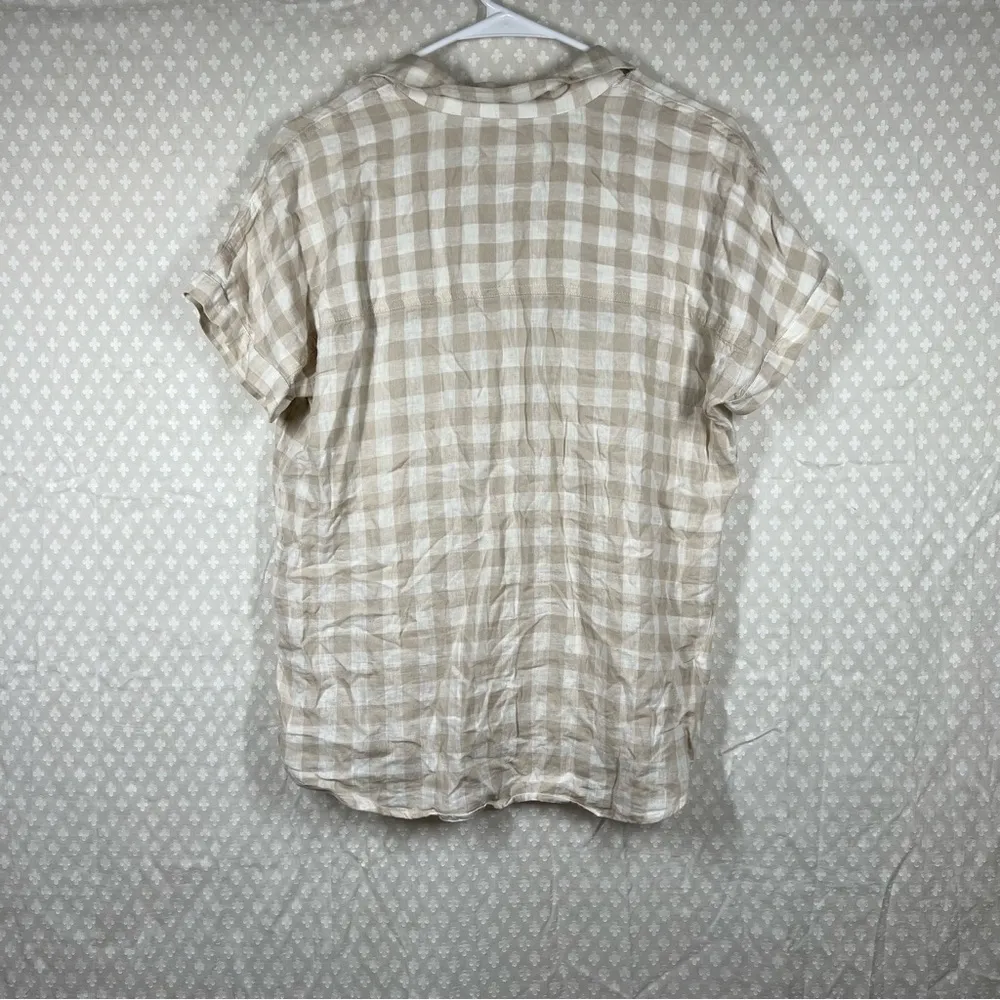 Marine Layer Cream Tan Linen‎ Blend Gingham Button Up Top - Image 6