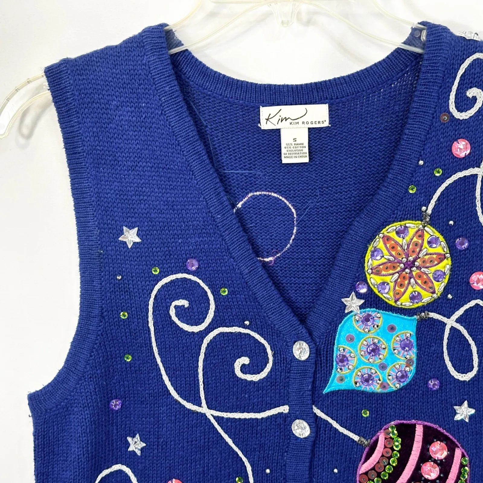 Kim‎ Rogers Small Christmas Vest Holiday Ornament Royal Blue Sweater Ugly 1707 - Image 4