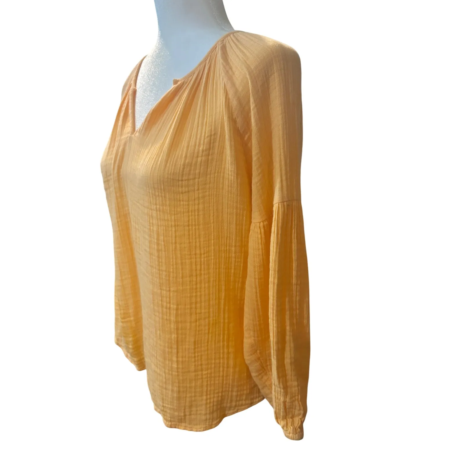 Orange Gauze Blouse Long Sleeve V‎ Neck Flowy Lightweight Top - Image 3