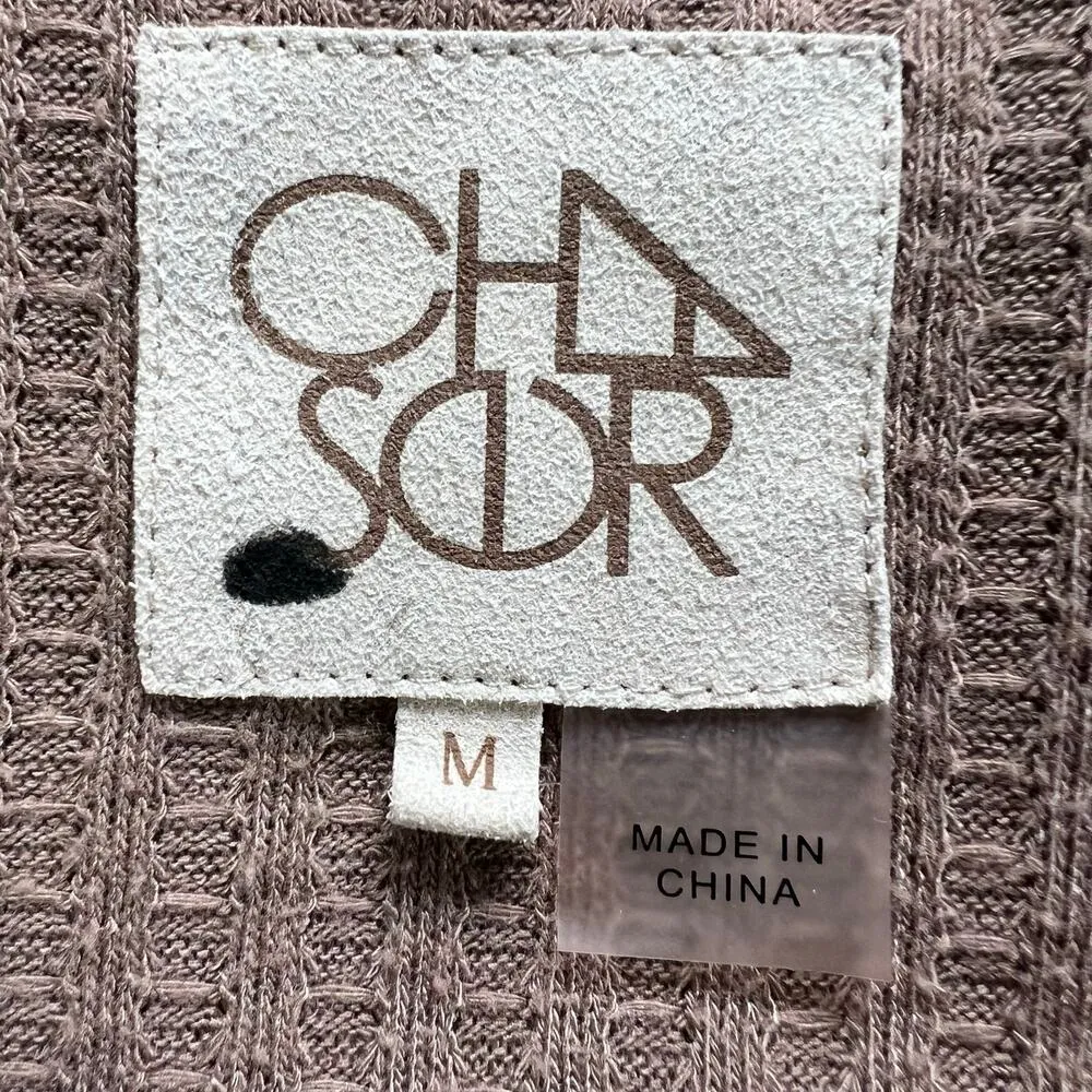 Chaser Womens Waffle Knit Pullover Swing Top Brown Long Sleeve V Neck Medium - Image 7