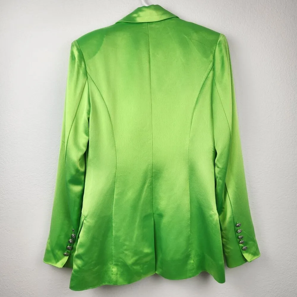 Retrofete Saige Double Breasted Blazer in Lime Punch Green Size Small Satin - Image 6
