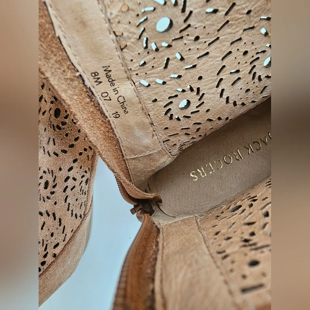 Jack Rogers Womens Beige Perforated Rondelles Zip-Up Suede Dress Booties 8 - Image 5
