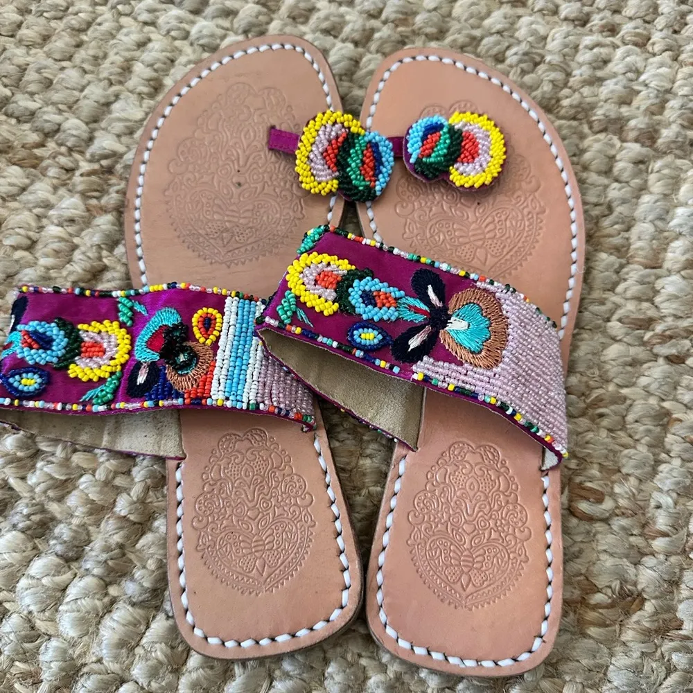 BLUE PLATE COLORFUL BEADED FLAT SANDALS SIZE 7 Pink - Image 3