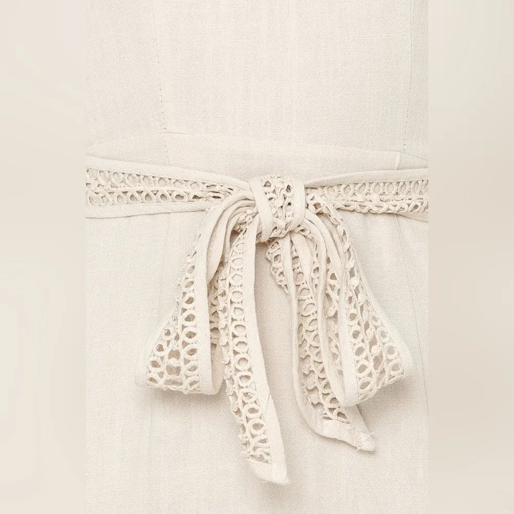 Hello Molly Follow My‎ Lead Linen Mini Dress Sz Small Beige Flare Sleeve NEW - Image 6