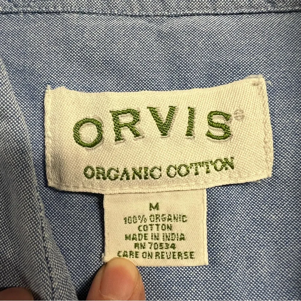 Orvis Chambray 100% Organic Cotton Button Down Shirt Size Medium EUC - Image 3