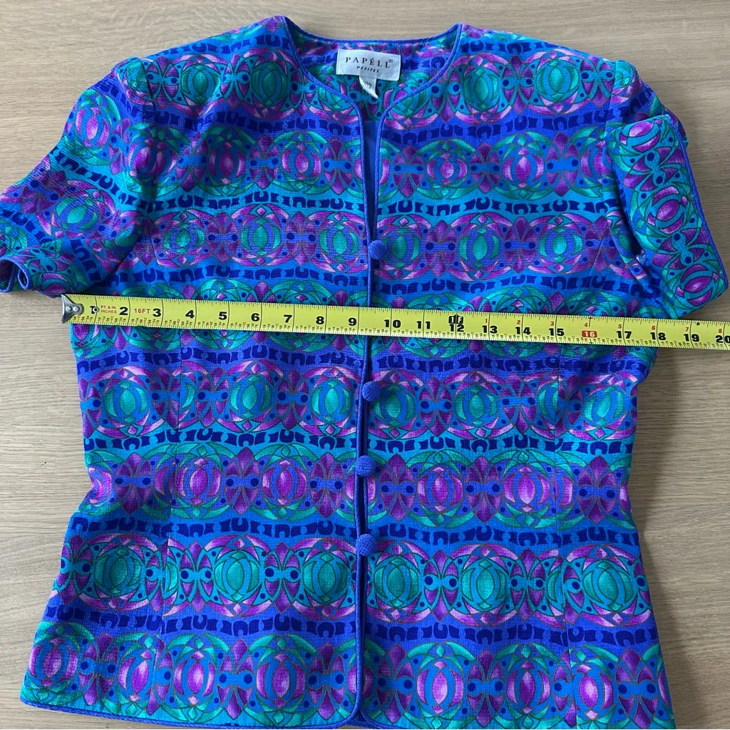 Adrianna Papell 100% Silk Cool Tone Jewel Tone Blouse Sz 8p Blazer Avantgarde - Image 8