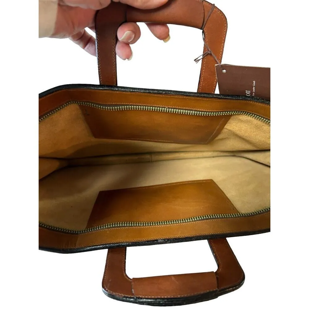 Michael Scott Leather Portfolio Case Two Toned Brown Top Zipper - Image 8