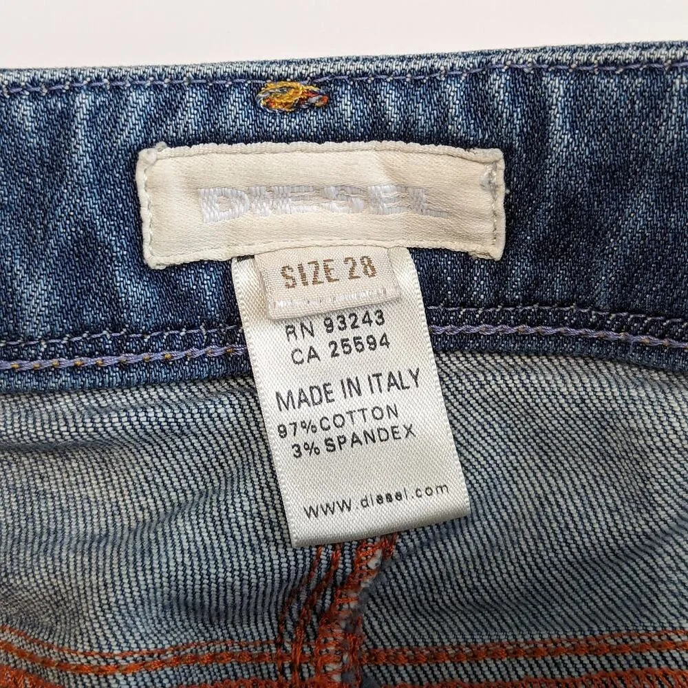 Vintage Diesel Denim Skirt Knee Length Pencil Jean Embroidered Low Rise Womens - Image 6