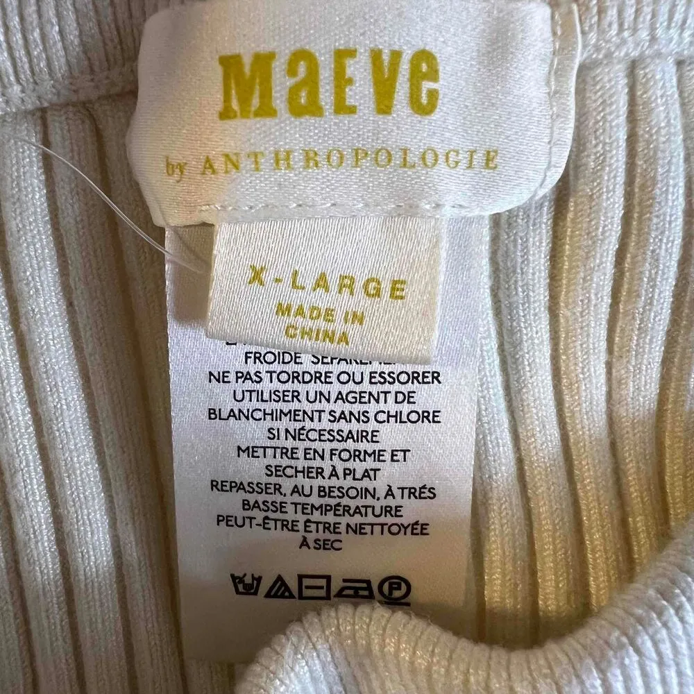 Anthropologie Midi Skirt Sweater Knit Maeve Cream Ribbed Side Slit Skirt XL - Image 4