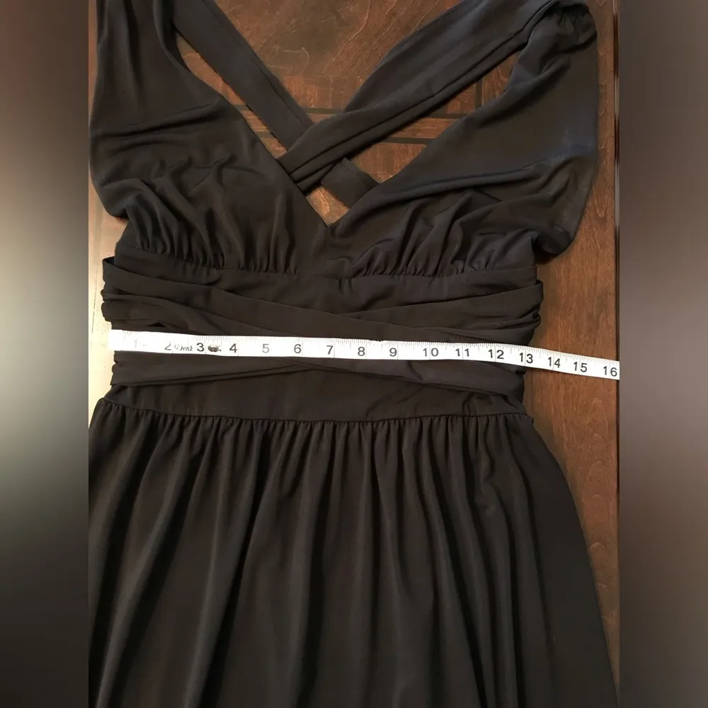 Vintage 90s Black Midi Cocktail Dress Sz M Size M - Image 7