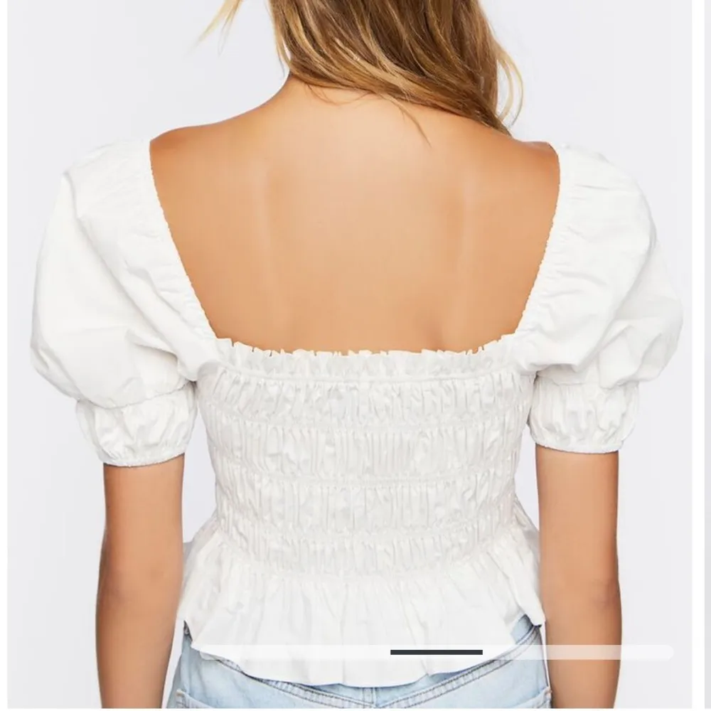 White Summer Cottage Balletcore Puff Sleeved Smocked Crop Top Blouse - Image 4