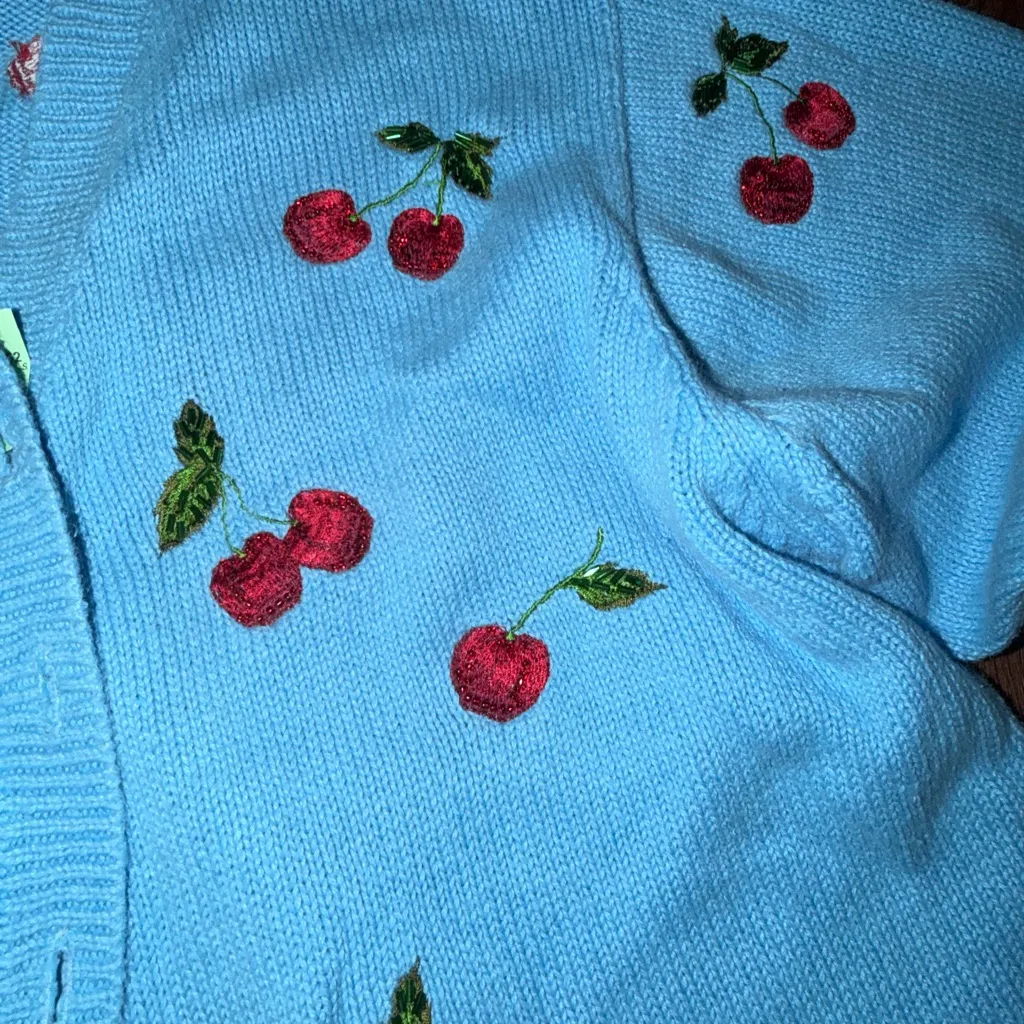 Quaker factory blue knit cherry embroidered bead sweater cardigan 
130$ casual - Image 7