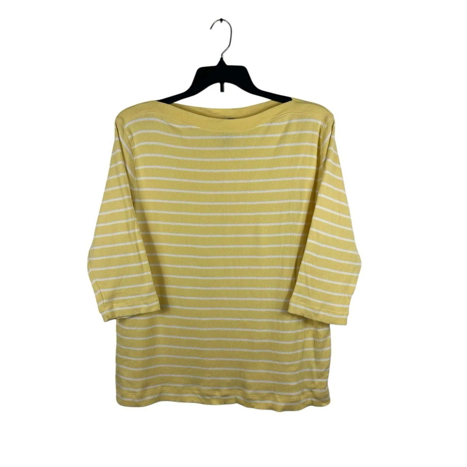 Lauren Ralph Lauren 3X Yellow White Striped Cotton Knit Top 3/4 Sleeve Boat Neck - Image 2