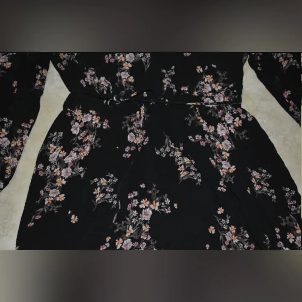 Ever New Melbourne Floral Ruffle Long Sleeve Elastic Waist Dress Size Large 12 Black - Image 7