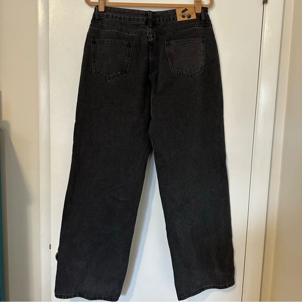 White Fox Bring The Style Low Rise Wide Leg Jeans Black Acid Wash Medium New - Image 11