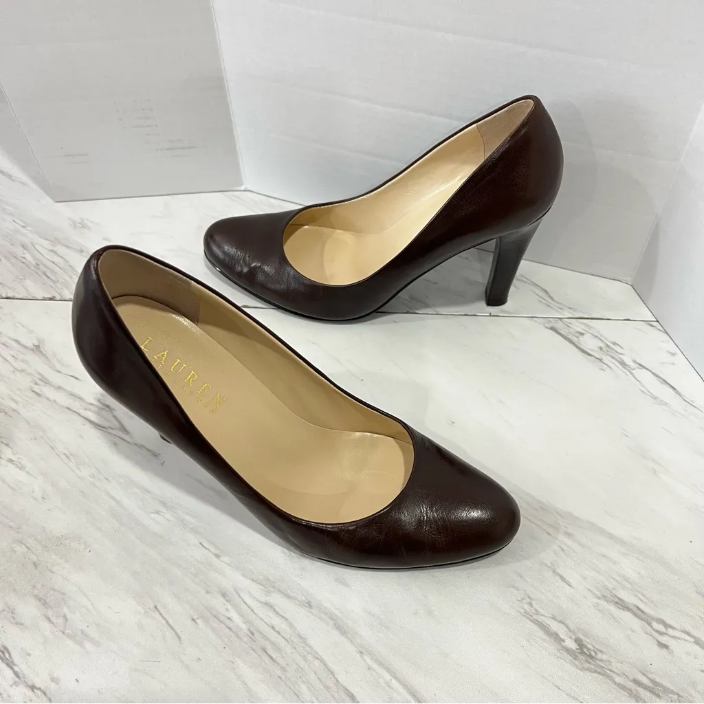 Lauren Ralph Lauren Size 6 Zamora Pump Shoes Chocolate Brown Leather - Image 9
